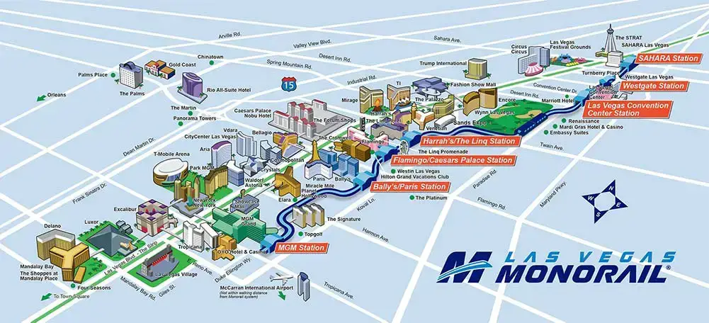 3 tranvías y un monorraíl gratuitos en el Strip de Las Vegas (rutas y paradas)