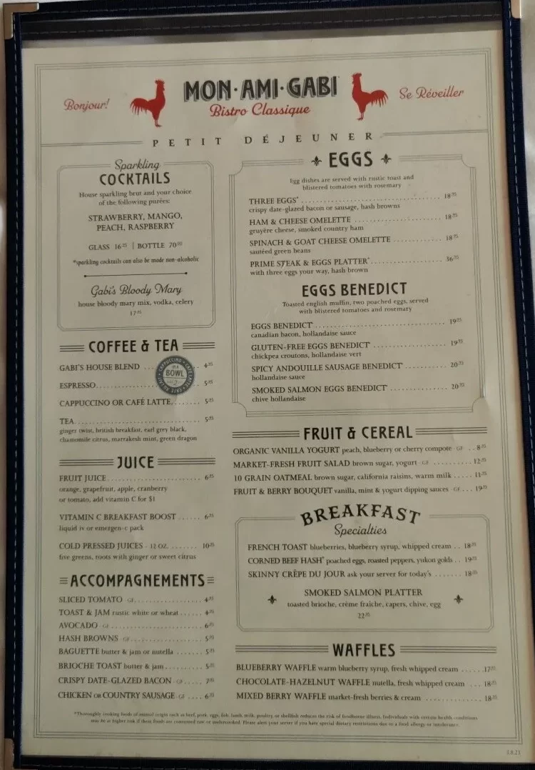 Menús del Restaurante MON AMI GABI FRENCH, menú DESAYUNO, Hotel París...