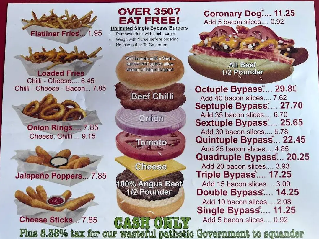 Carta del restaurante Heart Attack Grill, Las Vegas, 450 Fremont St #130